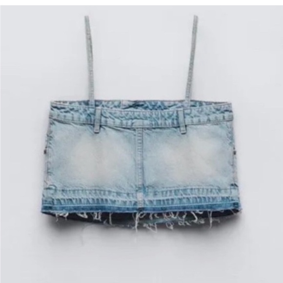 Zara Trf Denim Skirt Effect Crop Top - Picture 5 of 9